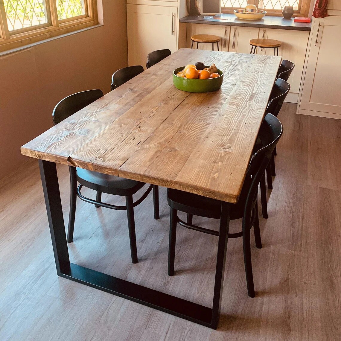 Reclaimed Dining Table Farmhouse Rustic Pine Wood With Industrial Solid ...