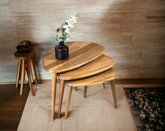 Mid Century Modern Walnut Nesting Coffee Table Set - Woonkamermeubilair, Housewarming Cadeau-idee