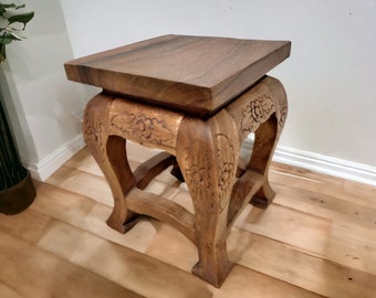 Opium wooden stand with carving - 13"x13"x9" Coffee End Table, Living Room Furniture, Housewarming Gift