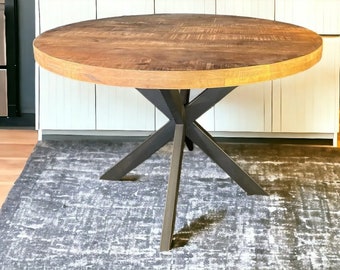 Wooden Round Dining Table - 100-150cm Diameter, Solid Mango Wood Kitchen Table