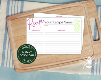 Simple Recipe card Instant Download recipe card Printable recipe card Minimalist recipe card Modern recipe card