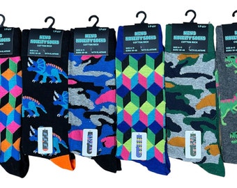 6 Pairs Mens Funky Socks Cotton Rich New Designs UK Size 6-11