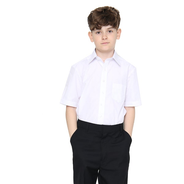 Boys White Plus Fit Short Sleeve School Uniform Polycotton Shirt Sizes 3 to 18 Years