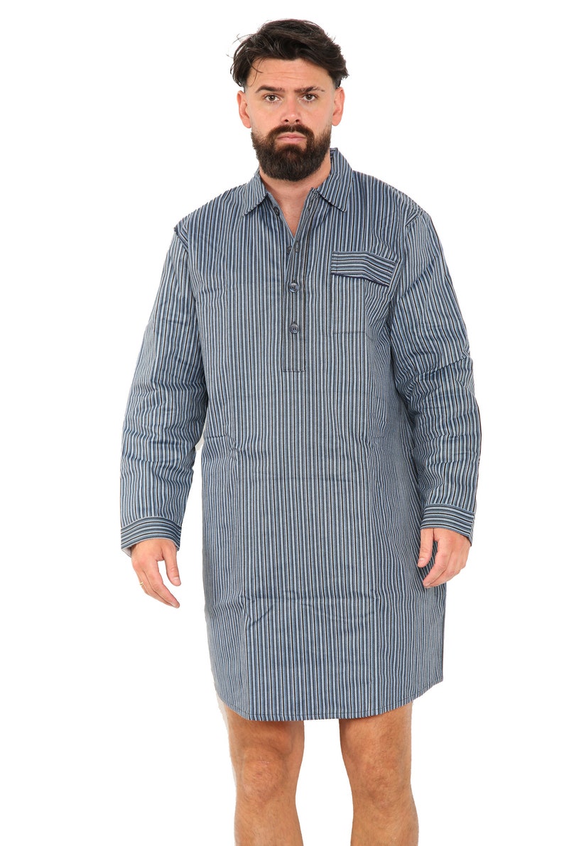 Mens Brushed Cotton Long Sleeve Sleep Shirt Nightshirt Nightgown