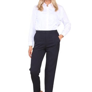 Ladies Trouser Half Elasticated Bi Stretch Waist Inside Leg 27 Inches Regular Work Office Everyday Wear Pants Black