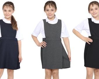 Bib Pinafore Pleated Dress Girls School Uniform New Style Pleats 2 to 16 Years