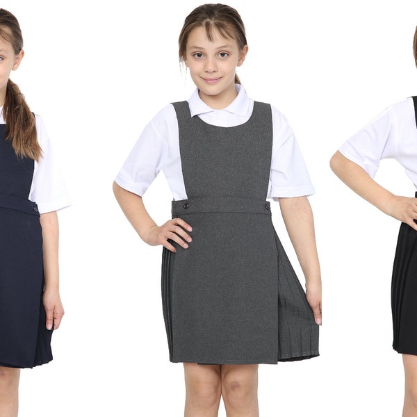 Bib Pinafore Pleated Dress Girls School Uniform New Style Pleats 2 to 16 Years