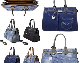 Ladies Large Denim Grab Handle Tote Bag Women Crossbody Shoulder Handbag J8016