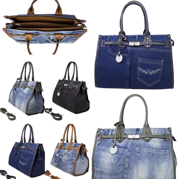 Ladies Large Denim Grab Handle Tote Bag Women Crossbody Shoulder Handbag J8016