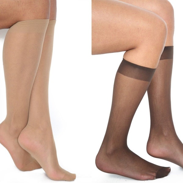 Pack of 3 Sheer Knee High Pop Socks 3-8 Size Ladies 15 Denier Everyday Sock Black & Natural Comfort