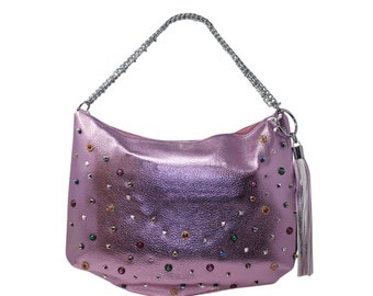 Bolso de mano grande con correa de cadena y piedras preciosas para mujer, bolso de hombro para mujer J8013