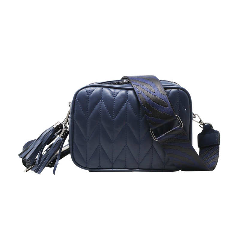 Bolso para cámara con dos bolsillos para mujer, bolso cruzado con hombro tipo Chevron, CXJ2302 Jeans