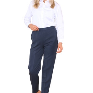 Ladies Trouser Half Elasticated Bi Stretch Waist Inside Leg 27 Inches Regular Work Office Everyday Wear Pants Navy