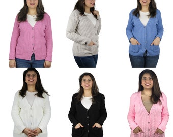 New Colors Womens Full Cable Knit Cardigan Button Long Sleeve Jumper Sweater