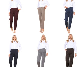 Ladies 2 Way Stretch Inside Leg 25 Inch (Short) Half Elasticated Waist Work Office Everyday Trouser Pockets Pants