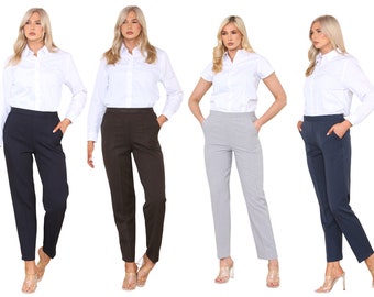 Ladies Trouser Half Elasticated Bi Stretch Waist Inside Leg 27 Inches (Regular) Work Office Everyday Wear Pants