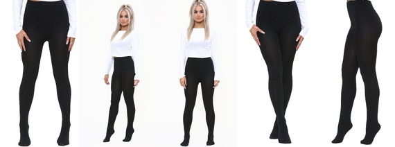 Women Thermal Tights for Winter Soft Brushed Fleece Inner Lined Black 4.9  Tog 
