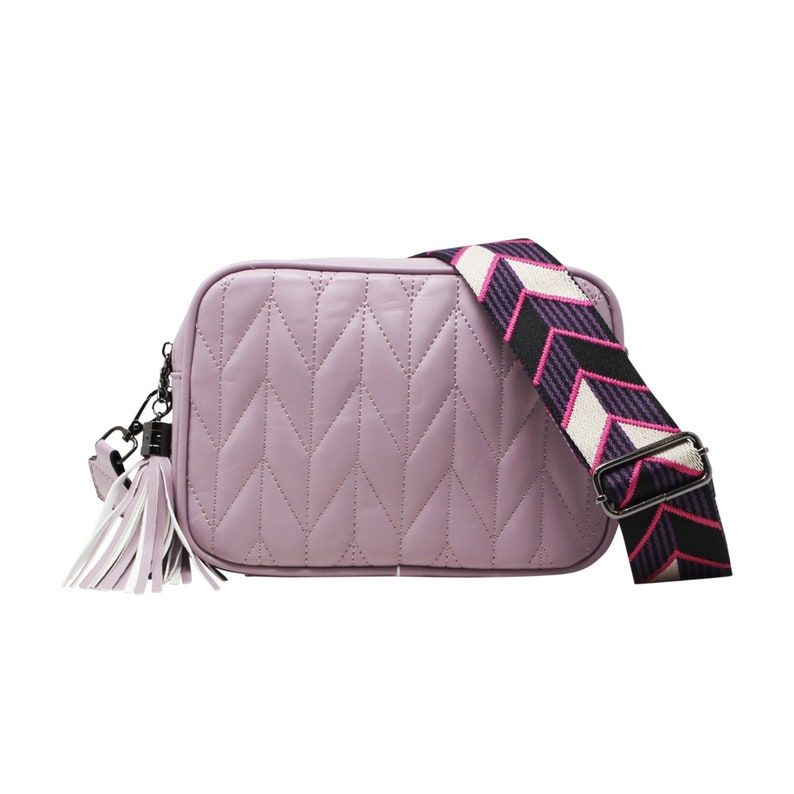 Bolso para cámara con dos bolsillos para mujer, bolso cruzado con hombro tipo Chevron, CXJ2302 Morado