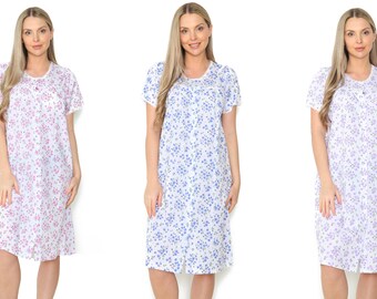 Marlon Button Front Opening Nightie Woven Polycotton Ladies Summer Nightdres