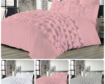 Percilla Soft Frilled Duvet Cover Set with Pillow Cases Lightweight All Seasons Bedding Set