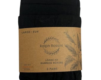 3 Pairs 100% Bamboo Viscose Mens Loose Fit Super Soft Boxer Shorts Black Color Button Fly