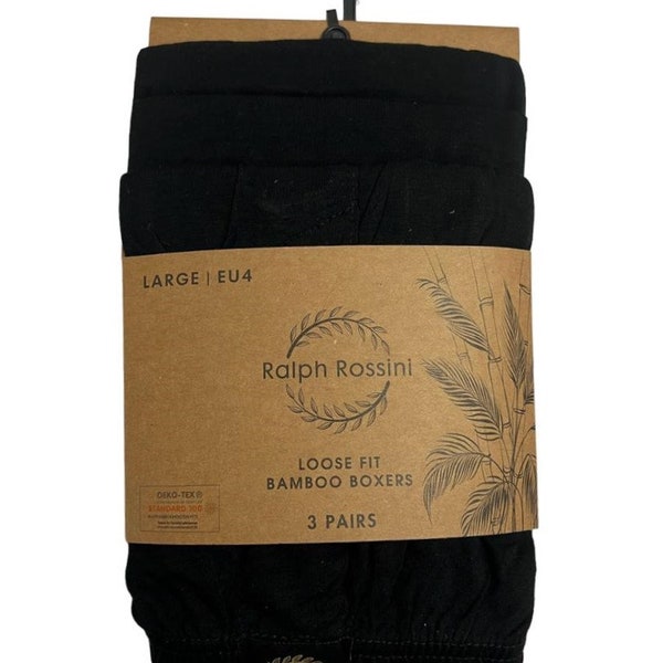 3 Pairs 100% Bamboo Viscose Mens Loose Fit Super Soft Boxer Shorts Black Color Button Fly