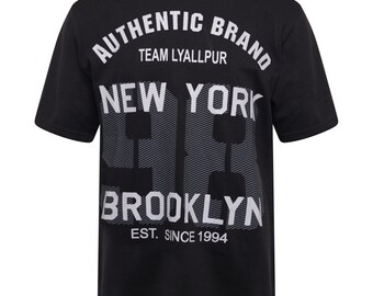 Mens Round Crew Neck Black Newyork 98 Brooklyn Front Printed T Shirt 100% Cotton