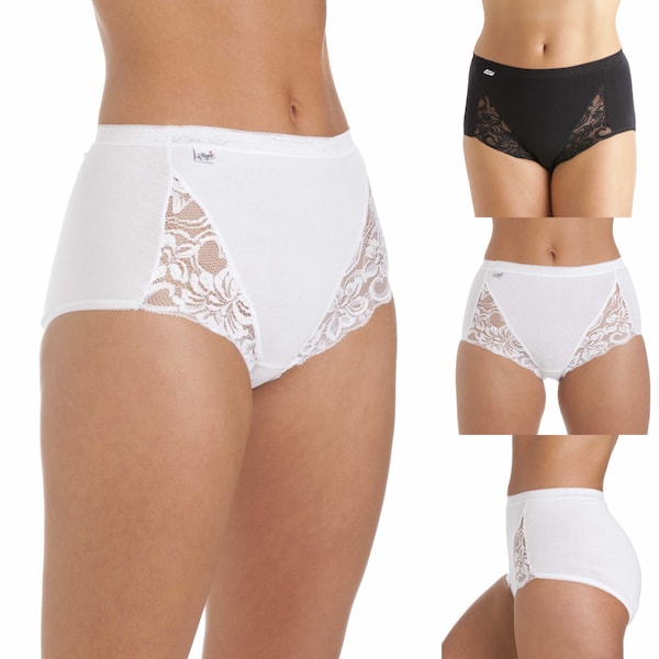 Lot de 3 slips longs en dentelle douce au toucher pour femme