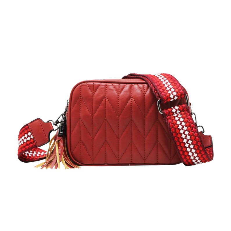 Bolso para cámara con dos bolsillos para mujer, bolso cruzado con hombro tipo Chevron, CXJ2302 Rojo