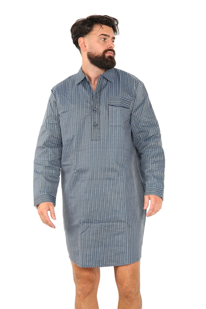 Mens Brushed Cotton Long Sleeve Sleep Shirt Nightshirt Nightgown