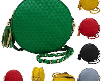 Quilted Round Tassel Handbag Chain Link Threaded Strap Ladies Shoulder Bag YGC-2151