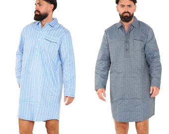 Chemise de nuit en coton brossé à manches longues pour homme