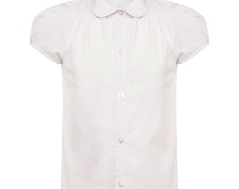 Pack of 2 Girls White Shirred detail School Uniform Blouse Short Sleeve Shirt