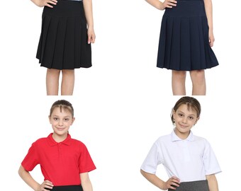 Kids Girls Polo Shirt Plain Polo T Shirts School Uniform Polycotton