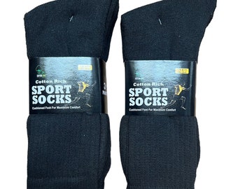 12 paires de chaussettes de sport pour hommes en coton noir avec semelle coussinée, taille 6-11