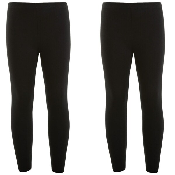 Pack of 2 Cotton Rich Girls Black Leggings Stretchable Soft & Comfortable