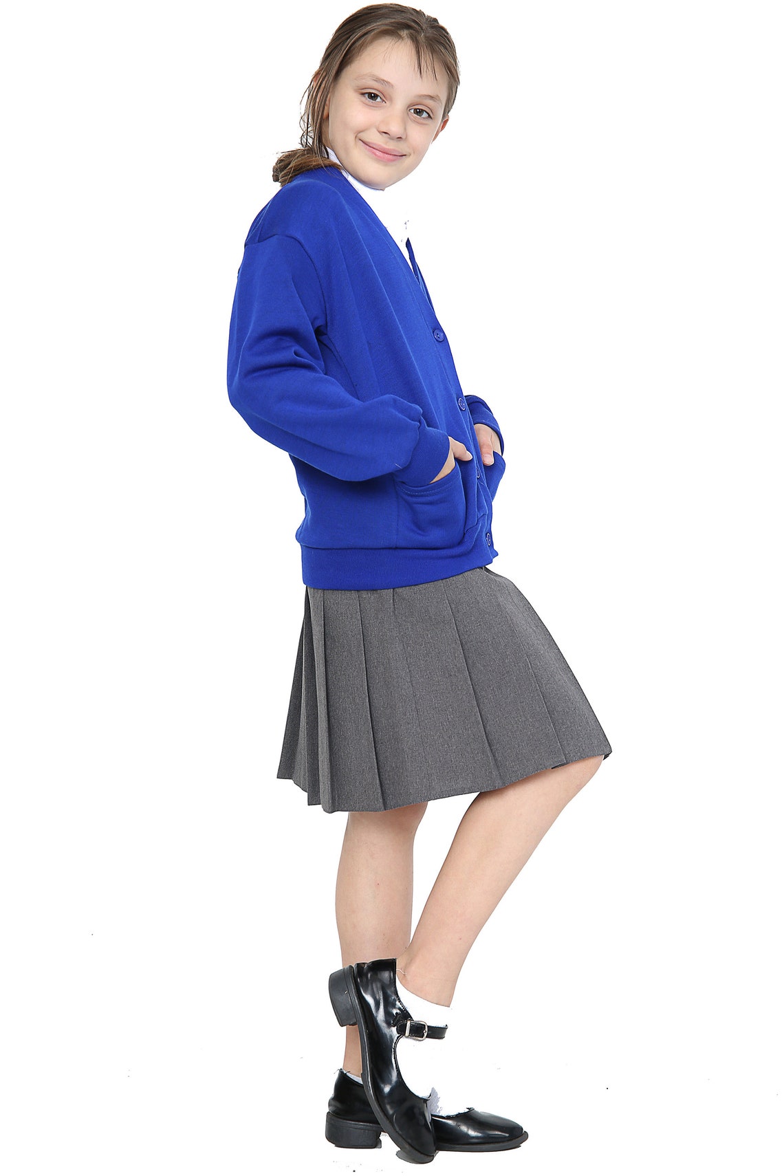 Girls School Uniform Royal Blue Fleece Sweat Cardigan With Front