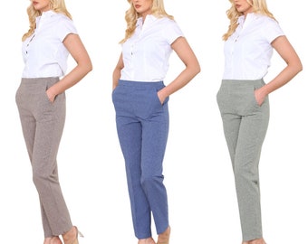 Ladies Bi Stretch Marl Trouser Half Elasticated Waist Inside Leg 27 inches (Regular) Work Office Everyday Wear Pocket Pant