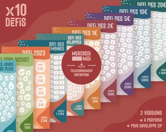 Lot de 10 Défis budget en français avec tracker, Enveloppes budget, Planner, PDF imprimable pour classeur A6, Gestion suivi épargne