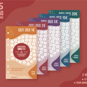 Set of 5 Euro budget challenges in French with tracker, printable PDF for budget envelopes, Planner, A6 binder, Savings monitoring management