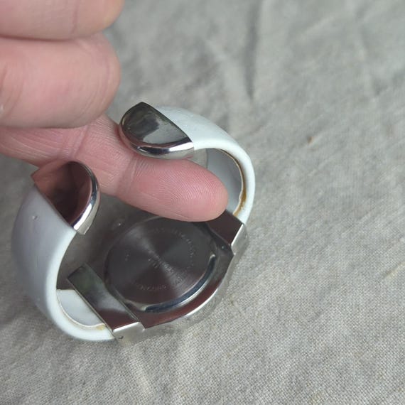 White Cuff Watch Rhinestone Bezel Statement Watch… - image 6