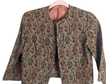 Vintage Tapisserie Pandora Cropped Blazer Jacke Button Down Damen Größe S