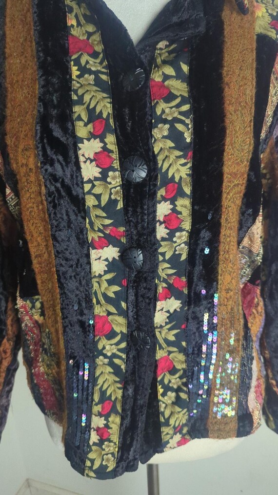 Vintage Whimsigoth Button Down Patchwork Wool Vel… - image 2