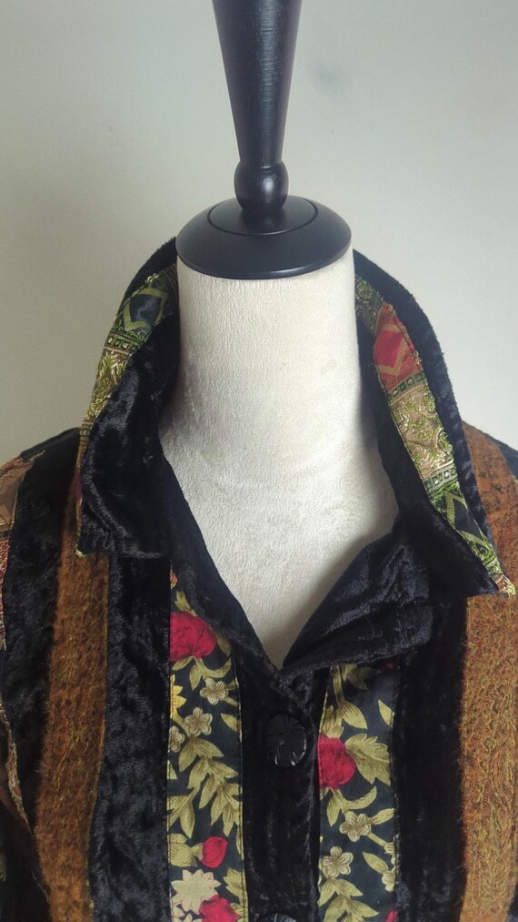 Vintage Whimsigoth Button Down Patchwork Wool Vel… - image 5