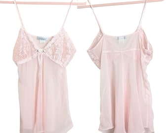 Top de lencería vintage Y2K Coquette rosa con encaje y bordados, talla mediana para mujer.