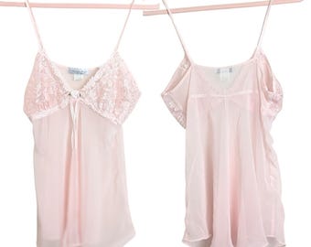 Y2K Vintage Coquette Pink Lace & Embroidered Lingerie Top Women's Size Medium