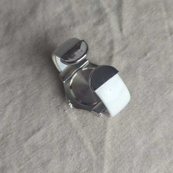 White Cuff Watch Rhinestone Bezel Statement Watch… - image 4