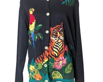 Maximalists jaren 90 speelse kunst om te dragen button-down gebreid vest dames XL