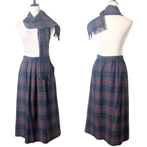 VTG Pendleton Allison, jupe et écharpe en laine vierge tartan des années 1970, petite