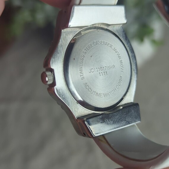 White Cuff Watch Rhinestone Bezel Statement Watch… - image 5